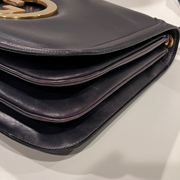 Gucci 1970s navy blue Blondie gold interlocking GG shoulder bag 2-ways accordion - Picture 9 of 16